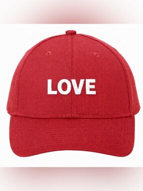 Port Authority Red Cap with 'LOVE' Embroidery One Size 100% Cotton